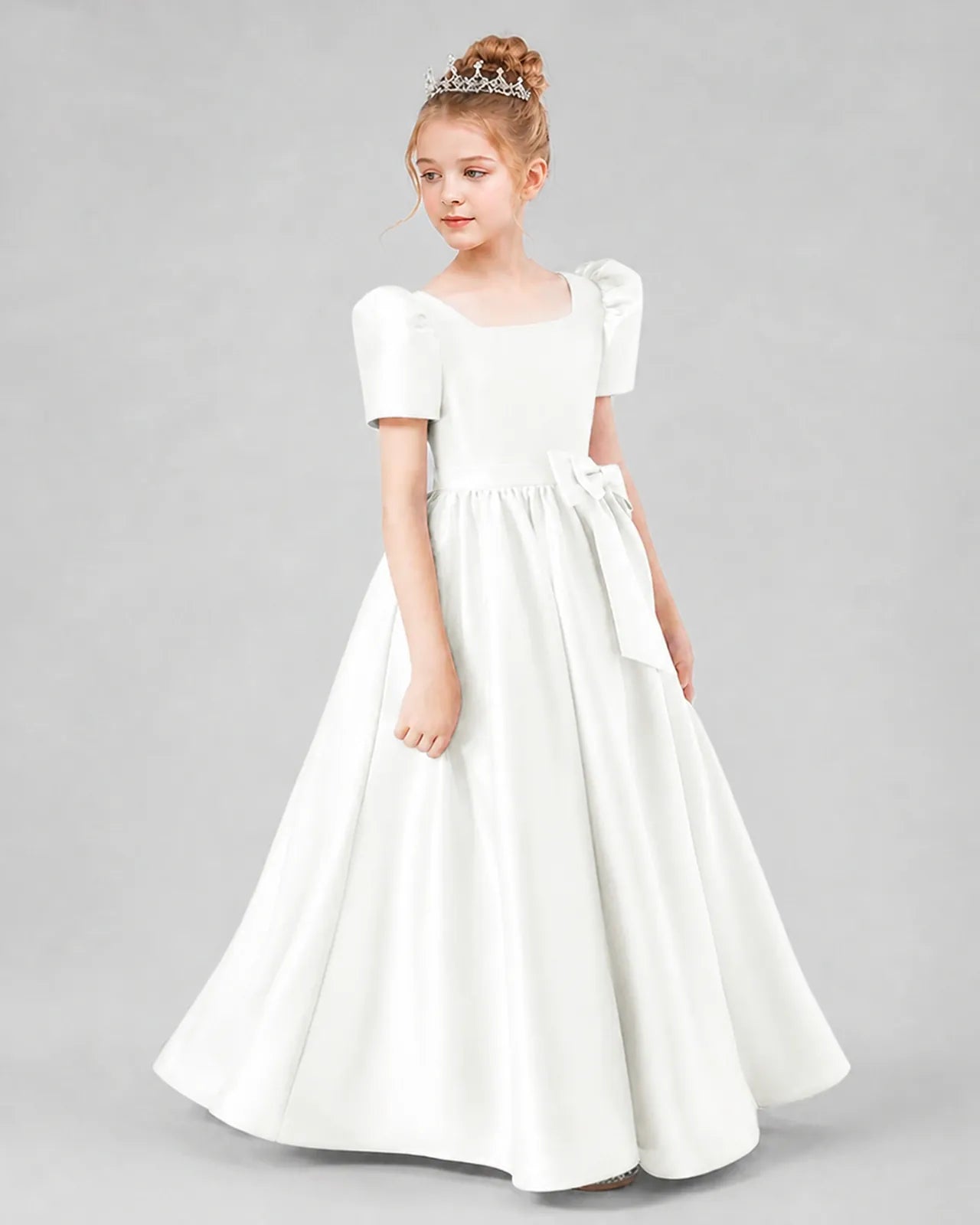 Ivory Satin A-line Girls Formal Dress Side View