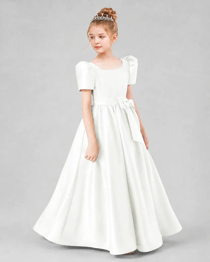 Ivory Satin A-line Girls Formal Dress Side View