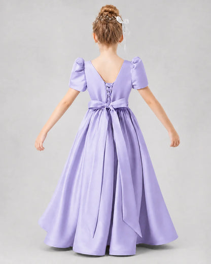 Lavender Satin A-line Girls Formal Dress Back View