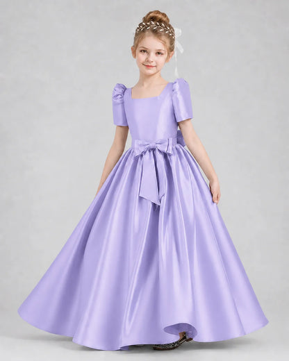 Lavender Satin A-line Girls Formal Dress Front View