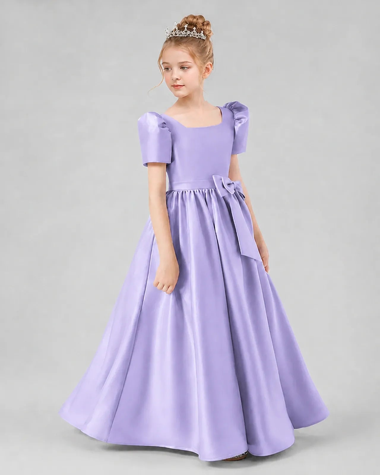 Lavender Satin A-line Girls Formal Dress Side View