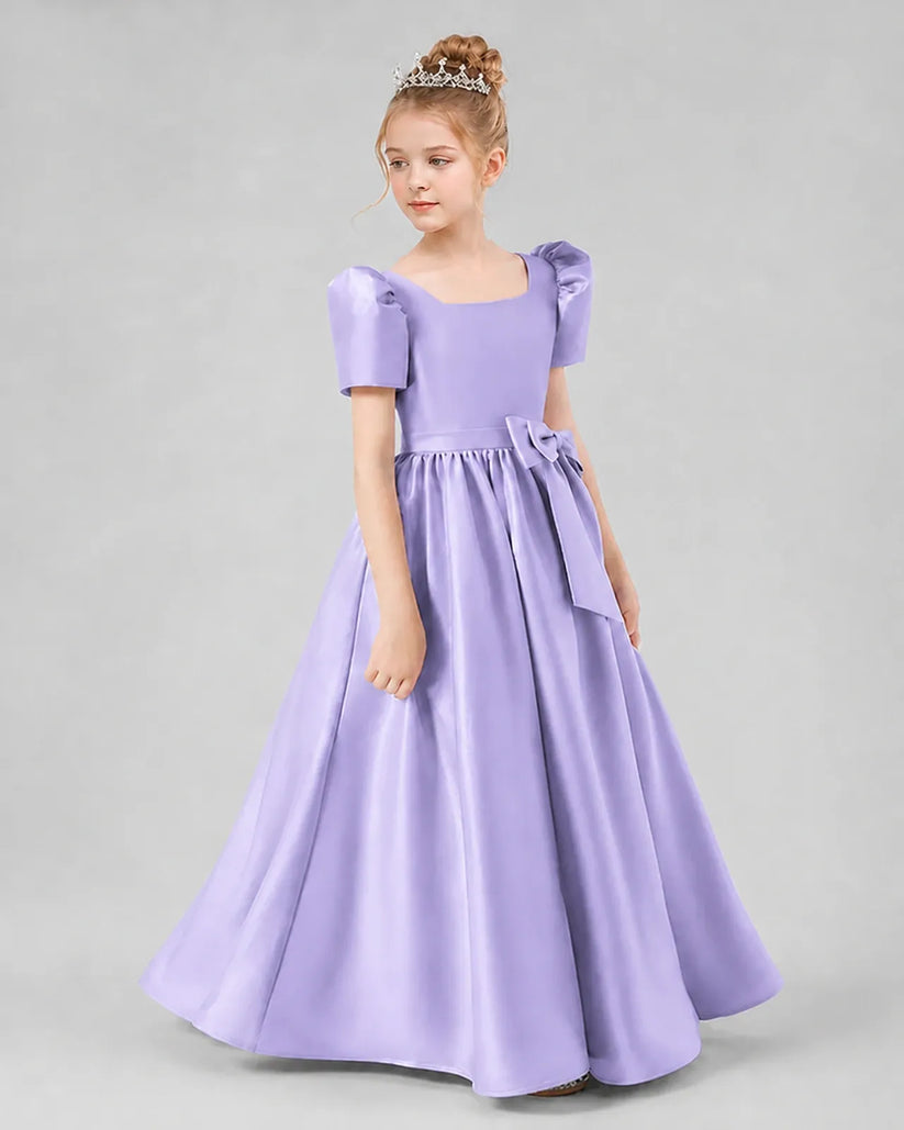 Lavender Satin A-line Girls Formal Dress Side View