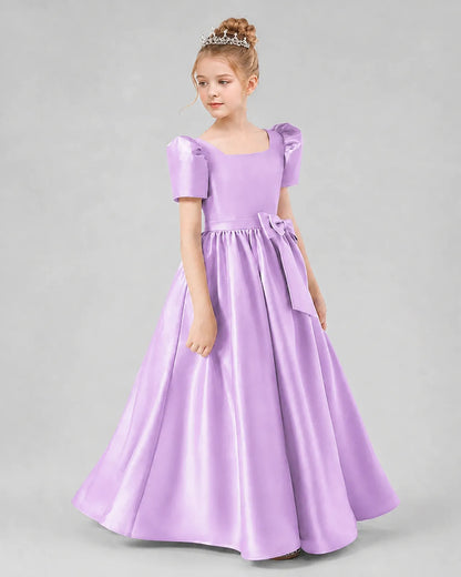 Lilac Satin A-line Girls Formal Dress Side View