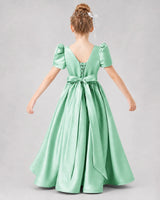 Mint Green Satin A-line Girls Formal Dress Back View