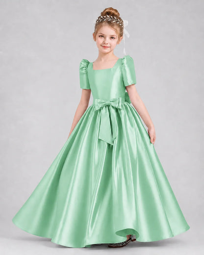 Mint Green Satin A-line Girls Formal Dress Front View