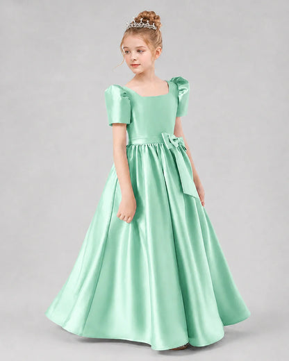 Mint Green Satin A-line Girls Formal Dress Side View