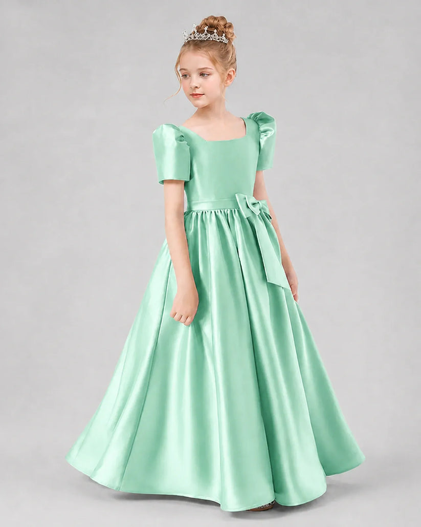 Mint Green Satin A-line Girls Formal Dress Side View