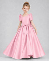 Pink Satin A-line Girls Formal Dress Front View