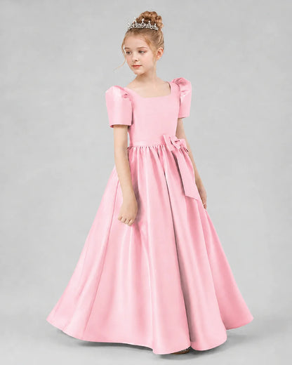 Pink Satin A-line Girls Formal Dress Side View
