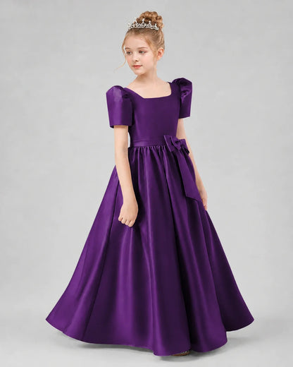 Purple Satin A-line Girls Formal Dress Side View