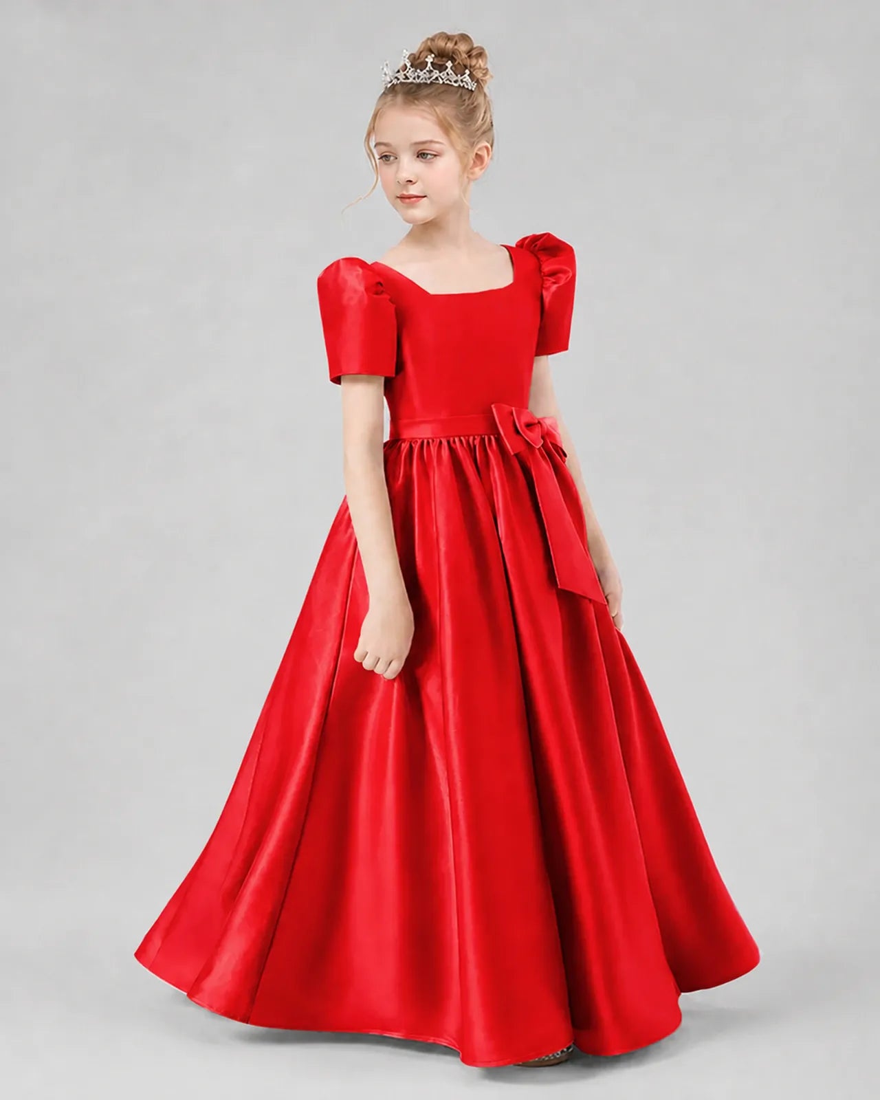 Red Satin A-line Girls Formal Dress Side View