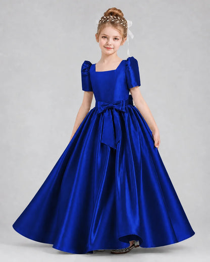 Royal Blue Satin A-line Girls Formal Dress Front View