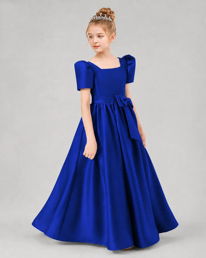 Royal Blue Satin A-line Girls Formal Dress Side View