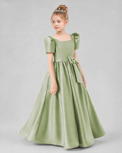 Sage Green Satin A-line Girls Formal Dress Side View