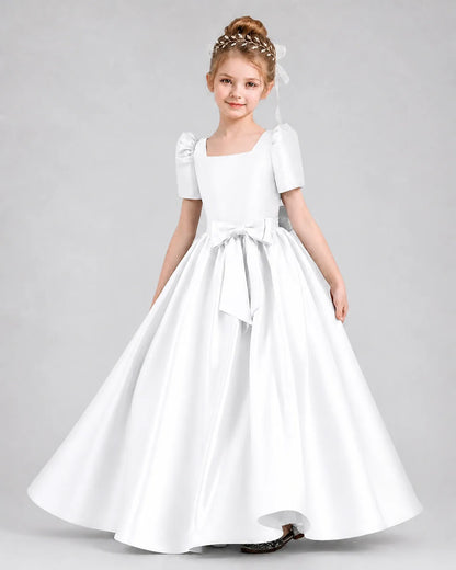 White Satin A-line Girls Formal Dress Front View