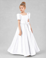 White Satin A-line Girls Formal Dress Side View