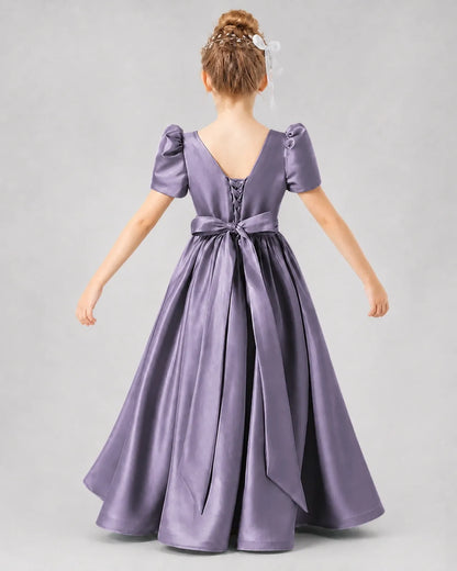 Wisteria Satin A-line Girls Formal Dress Back View