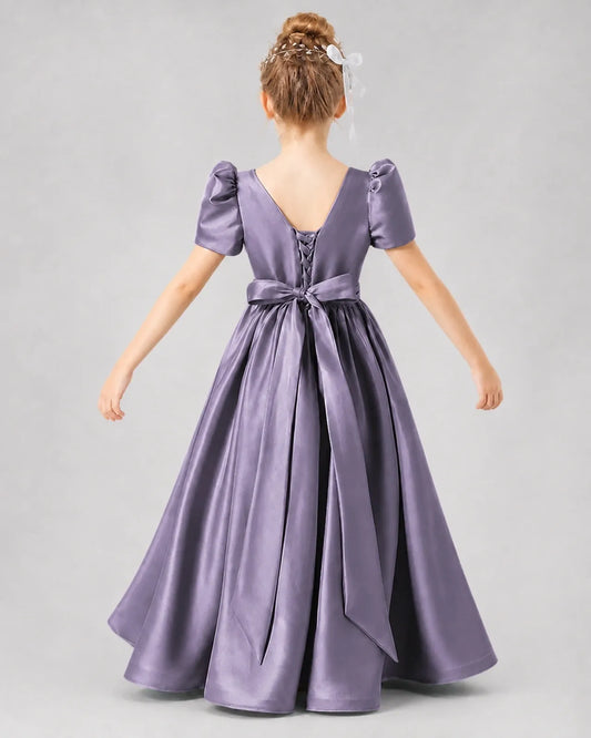 Wisteria Satin A-line Girls Formal Dress Back View