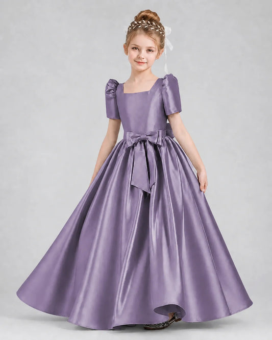 Wisteria Satin A-line Girls Formal Dress Front View