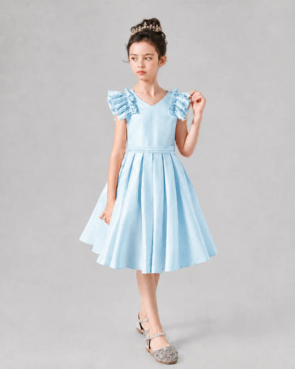 Baby Blue Satin A-Line Girls Formal Dresses