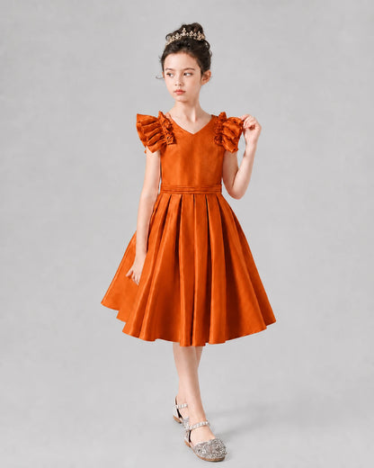 Burnt Orange Satin A-Line Girls Formal Dresses