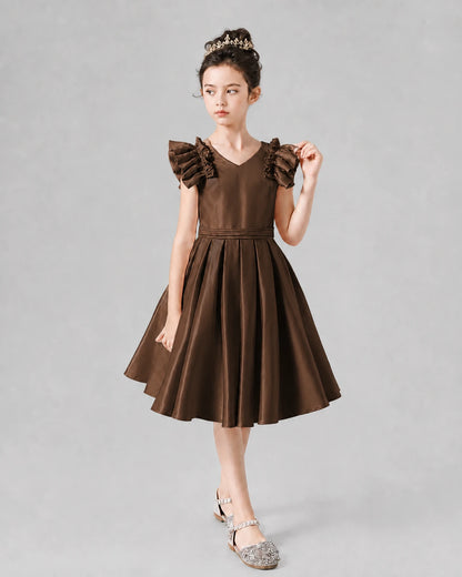 Chocolate Satin A-Line Girls Formal Dresses