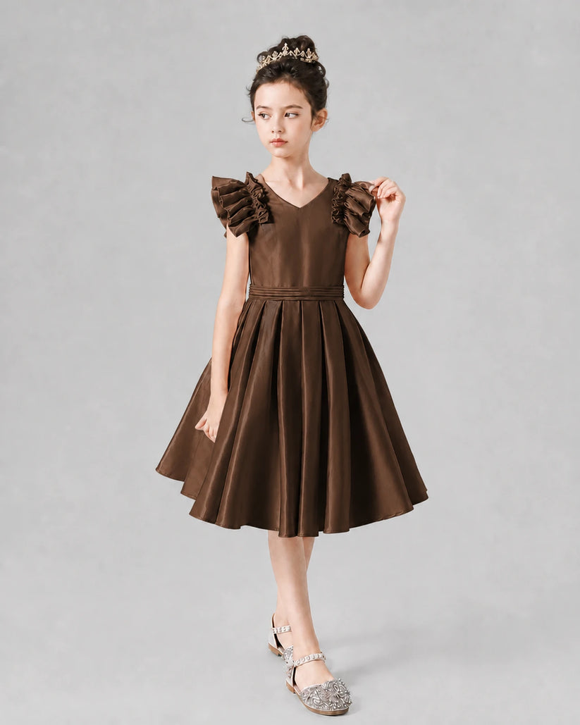 Chocolate Satin A-Line Girls Formal Dresses