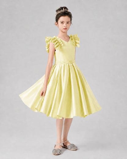 Daffodil Satin A-line Girls Formal Dresses Front View