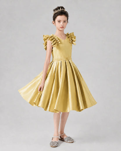 Gold Satin A-Line Dress Girls Formal Dresses Front View