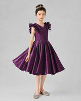 Grape Satin A-Line Girls Formal Dresses Front View