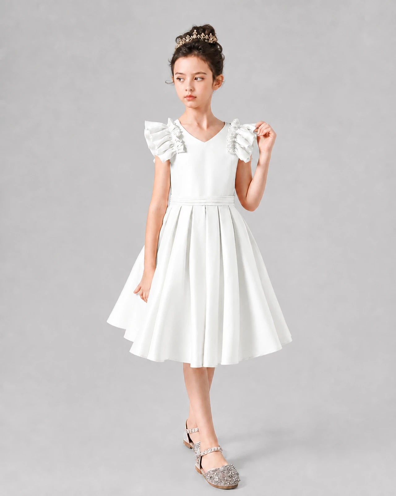 Ivory Satin A-Line Girls Formal Dresses
