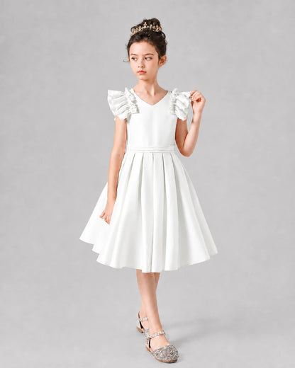 Ivory Satin A-Line Girls Formal Dresses