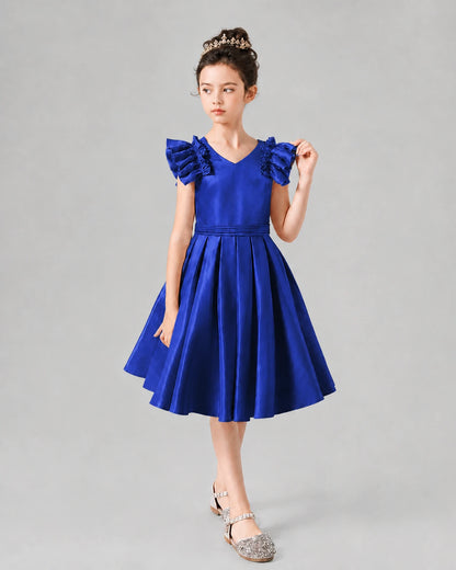 Royal Blue Satin Pleated A-Line Girls Formal Dresses