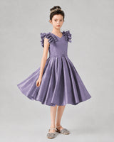 Wisteria Satin Ruffled A-Line Girls Formal Dresses Front View