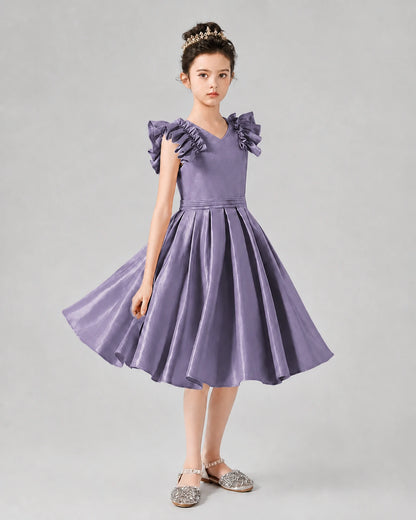 Wisteria Satin Ruffled A-Line Girls Formal Dresses Front View