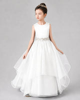 Ivory Satin and Tulle A-Line Girls Formal Dresses Side View