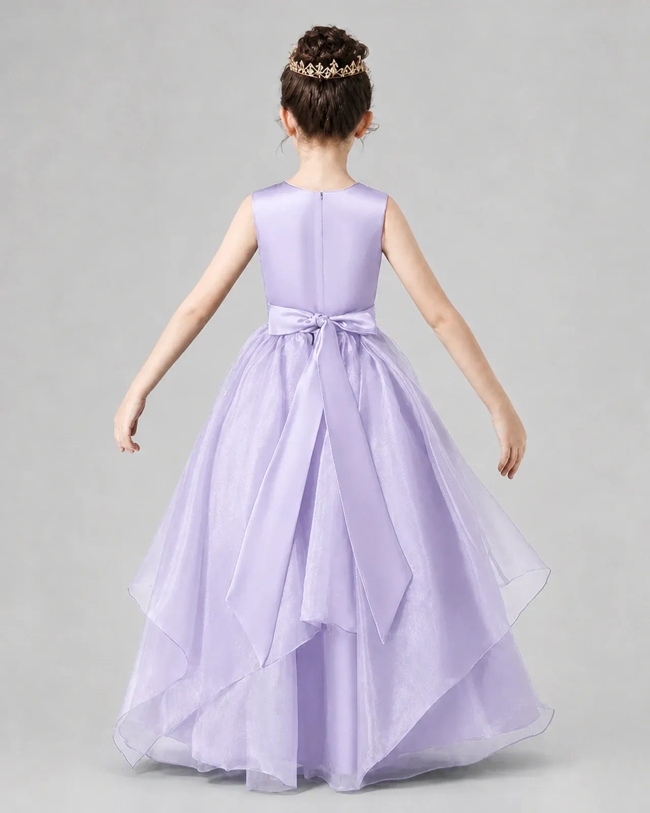 Lavender Satin and Tulle A-Line Girls Formal Dress Back View