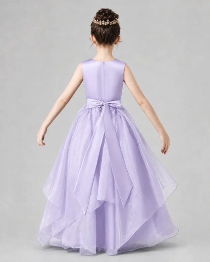 Lavender Satin and Tulle A-Line Girls Formal Dress Back View