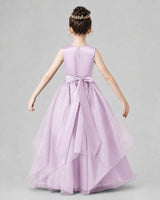 Lilac Satin Tulle A-line Girls Formal Dresses Back View