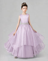 Lilac Satin Tulle A-Line Girls Formal Dresses Front View