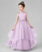 Lilac Satin and Tulle A-Line Girls Formal Dresses Side View