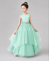 Turquoise Satin Tulle A-Line Girls Formal Dresses Side View