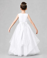 White Satin And Tulle A-Line Girls Formal Dresses Back View