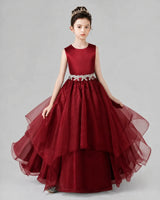 Wind Red Satin and Tulle A-Line Girls Formal Dresses Front View