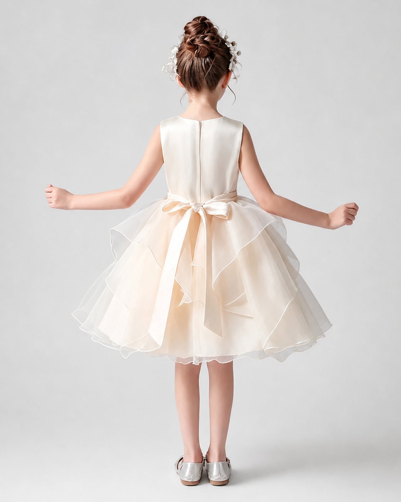 Dideyttawl Flower Girl Dress with Sleeveless Satin Bodice and Tiered Dress Imagen secundaria del producto