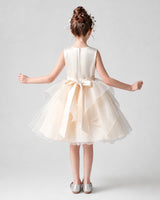 Champagne Tulle A-line Flower Girl Dress Back View