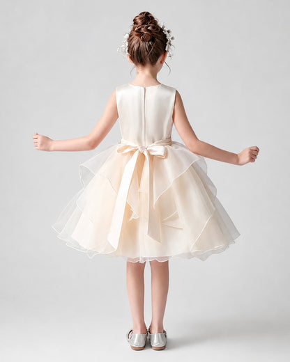 Champagne Tulle A-line Flower Girl Dress Back View