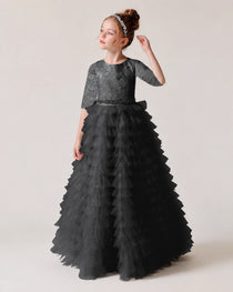 Black Front Tiered Flower Girl Dress