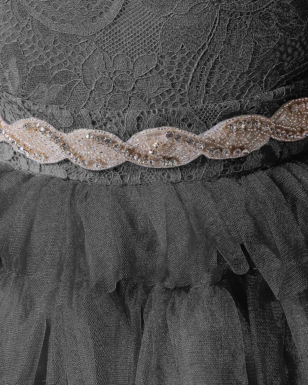 Black Lace A-line Girls Formal Dress Front View