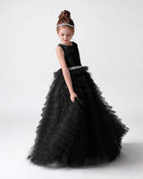 Black Tulle Ball Gown Girls Formal Dress Side View